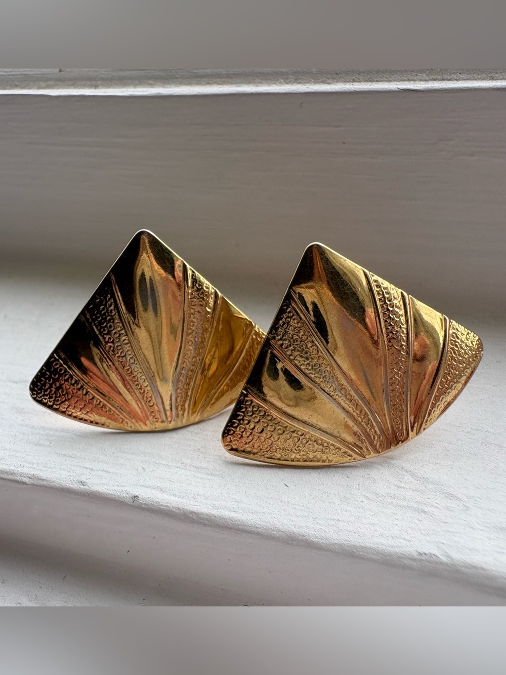 Gold Fan-Shaped Statement Clip-On Earrings